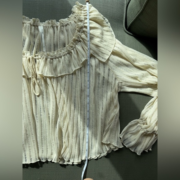 Anthropologie long sleeve sheer cropped tie blouse - Picture 7 of 7